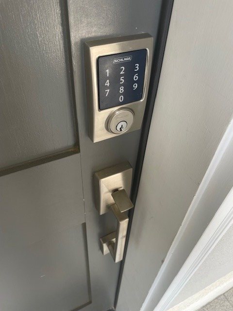 Keypad smart lock installed on a home entry door